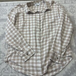 Men's Plaid Button-Up Shirt in Cream and Brown